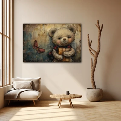 Cuadro Guardián de Cuentos de aventuras en formato horizontal con colores Gris, Marrón; Decorando Pared beige Cuadro Guardián de Cuentos de aventuras en formato horizontal con colores Gris, Marrón; Decorando Pared beige
