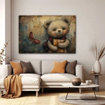 Cuadro Guardián de Cuentos de aventuras en formato horizontal con colores Gris, Marrón; Decorando Pared blanca