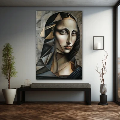 Wall Art titled: Cubist Mona in a  format with: Grey, and Monochromatic Colors; Decoration the Grey Walls wall