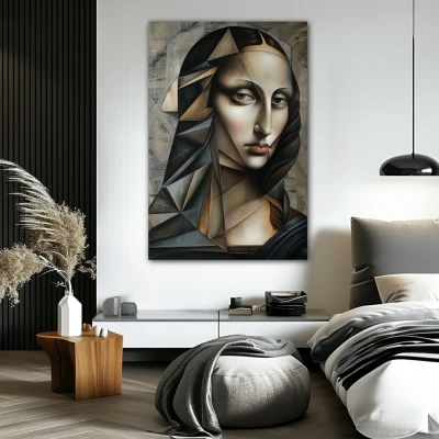 Wall Art titled: Cubist Mona in a  format with: Grey, and Monochromatic Colors; Decoration the Bedroom wall