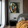 Cuadro Facetas de Gioconda en formato cuadrado con colores Azul, Gris; Decorando pared de Habitación dormitorio