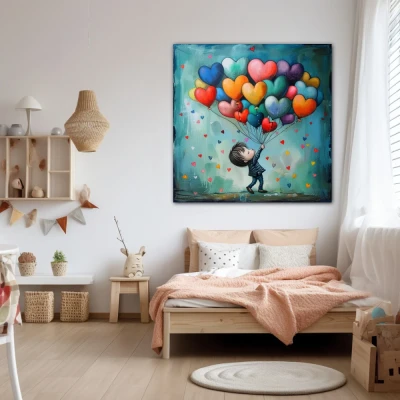 Wall Art titled: Rainbow of Infant Promises in a  format with: Blue, Orange, and Red Colors; Decoration the Nursery wall