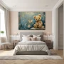 Cuadro Oso entre Mariposas Eternas en formato horizontal con colores Azul, Blanco, Marrón; Decorando pared de Habitación dormitorio