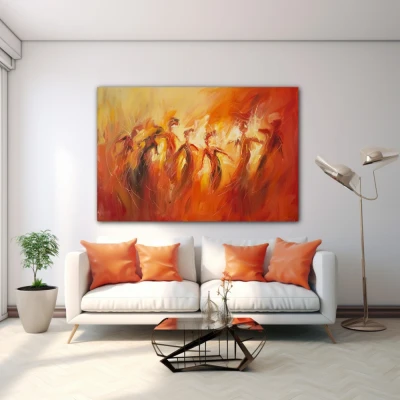 Wall Art titled: Dance of Hidden Emotions in a Horizontal format with: Orange, Red, and Monochromatic Colors; Decoration the White Wall wall