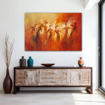 Wall Art titled: Dance of Hidden Emotions in a  format with: Orange, Red, and Monochromatic Colors; Decoration the Entryway wall