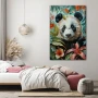 Cuadro Tropical Panda Charm en formato vertical con colores Celeste, Pastel; Decorando pared de Habitación dormitorio