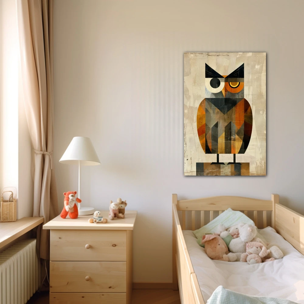 Wall Art titled: The Ebony Observer in a Vertical format with: Grey, and Orange Colors; Decoration the Baby wall