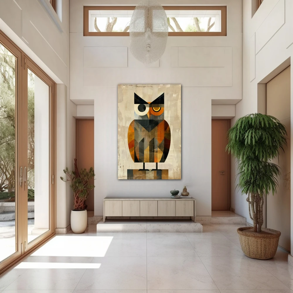 Wall Art titled: The Ebony Observer in a Vertical format with: Grey, and Orange Colors; Decoration the Entryway wall