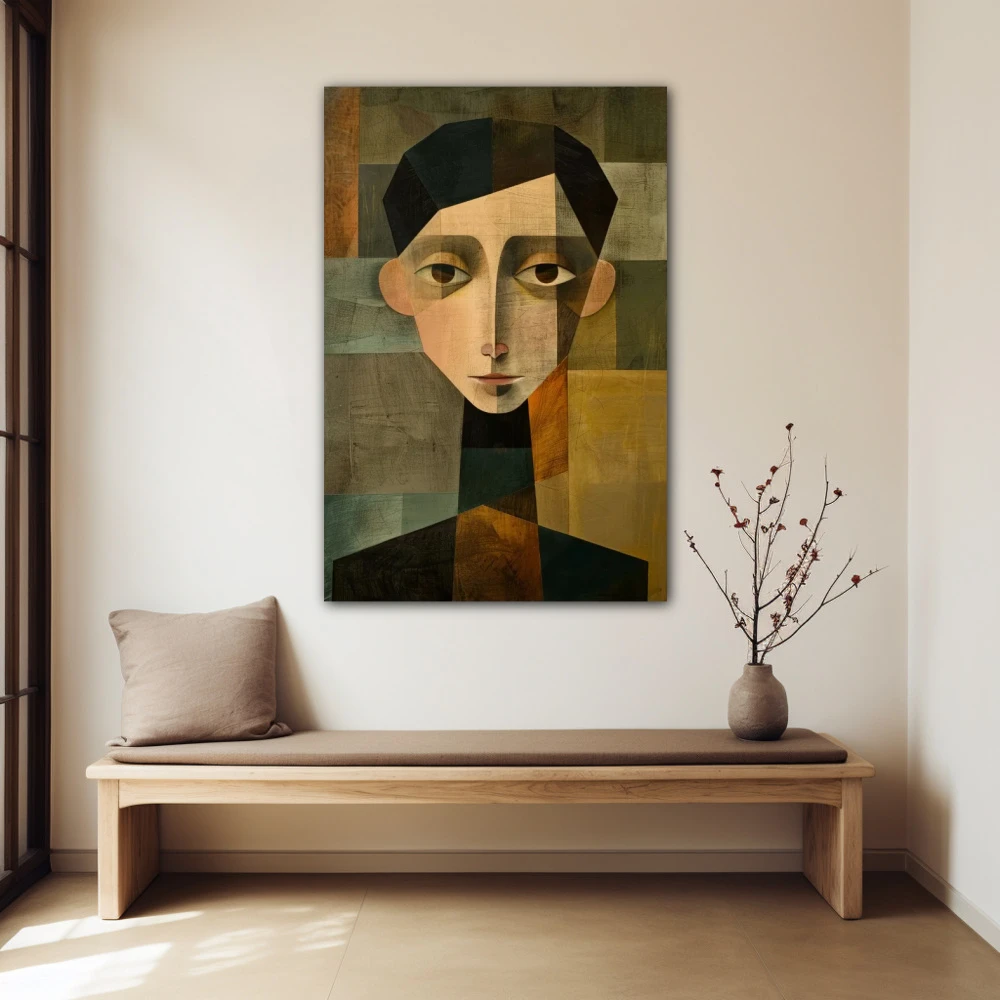 Cuadro dr who en formato vertical con colores verde, beige; decorando pared beige