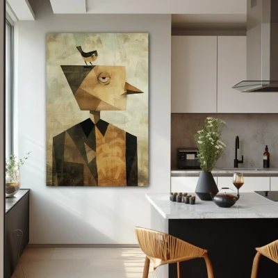 Wall Art titled: Homo avianus in a  format with: Brown, and Beige Colors; Decoration the Kitchen wall