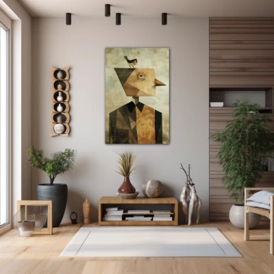 Wall Art titled: Homo avianus in a  format with: Brown, and Beige Colors; Decoration the Hallway wall