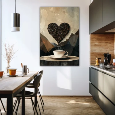 Wall Art titled: Awakening of Aroma and Passion in a  format with: Grey, and Brown Colors; Decoration the Kitchen wall