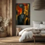 Wall Art titled: Midnight Jazz in a Vertical format with: Mustard, Black, and Red Colors; Decoration the Bedroom wall