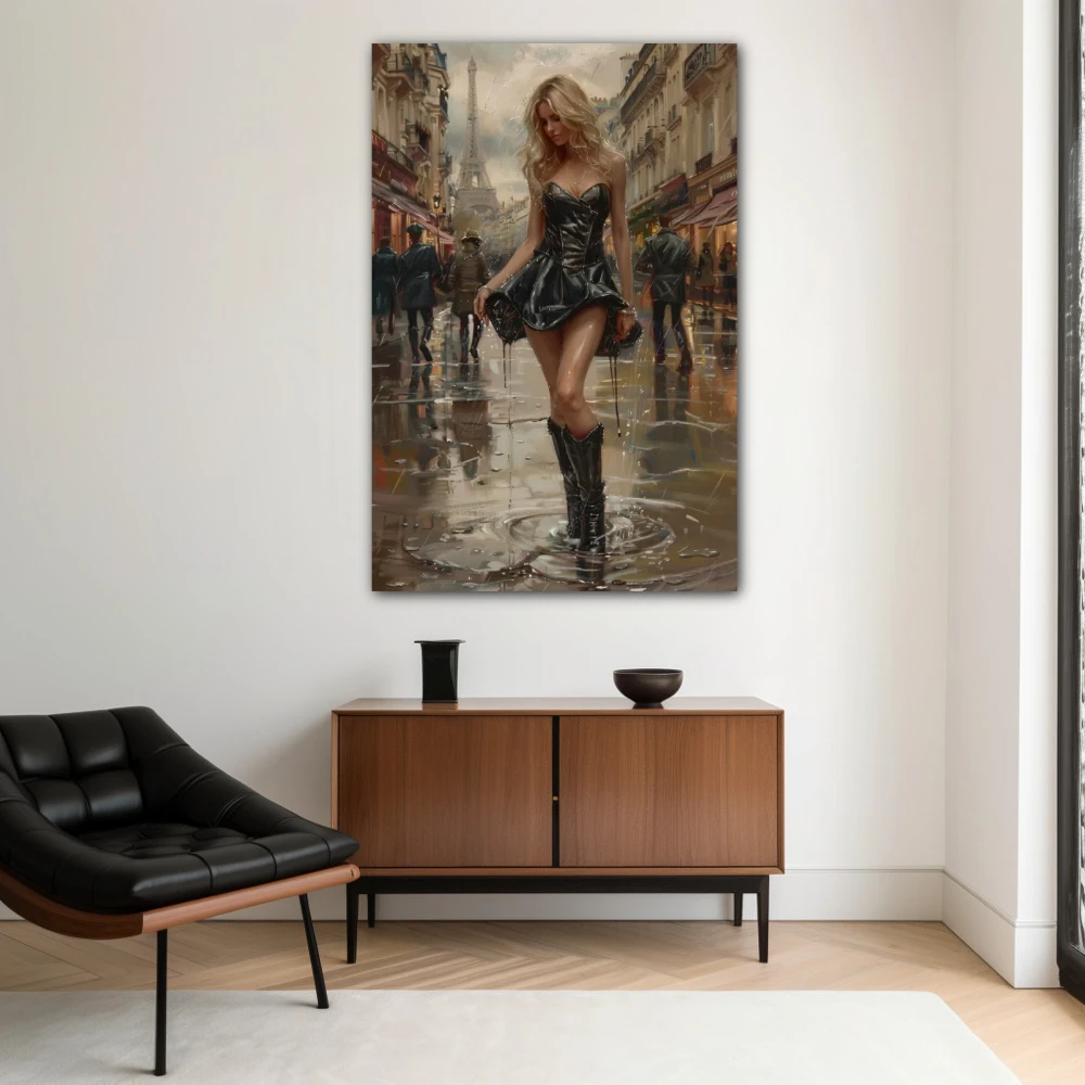 Wall Art titled: Reflections of Paris in a Vertical format with: Grey, Brown, and Black Colors; Decoration the White Wall wall