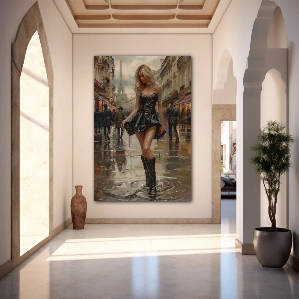 Wall Art titled: Reflections of Paris in a Vertical format with: Grey, Brown, and Black Colors; Decoration the Entryway wall