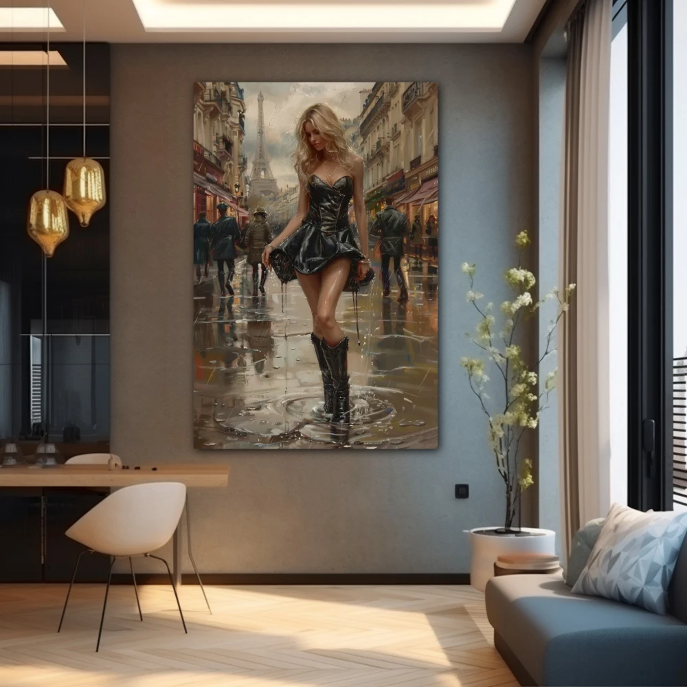 Wall Art titled: Reflections of Paris in a Vertical format with: Grey, Brown, and Black Colors; Decoration the Grey Walls wall