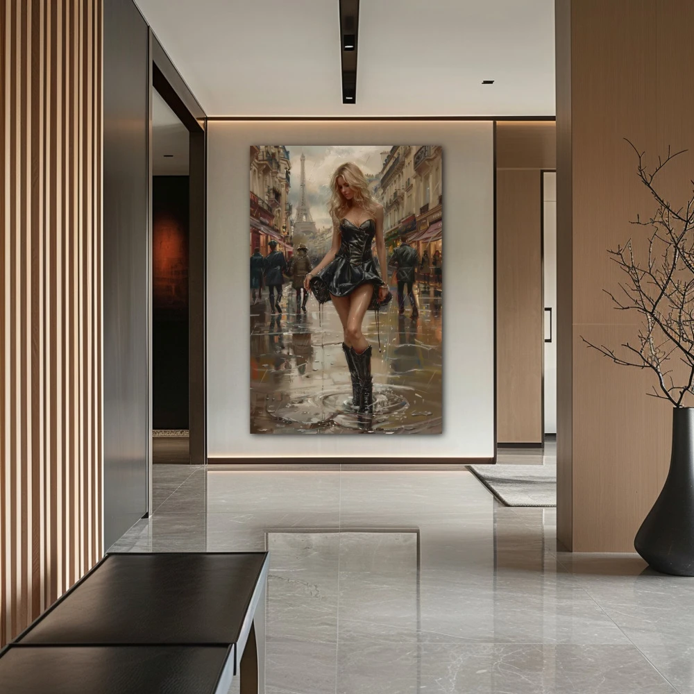 Wall Art titled: Reflections of Paris in a Vertical format with: Grey, Brown, and Black Colors; Decoration the Hallway wall