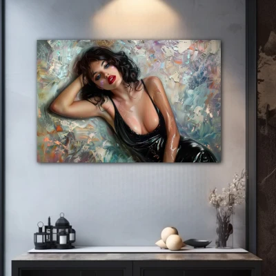 Wall Art titled: Angharad Thais in a  format with: Blue, Grey, and Black Colors; Decoration the Grey Walls wall