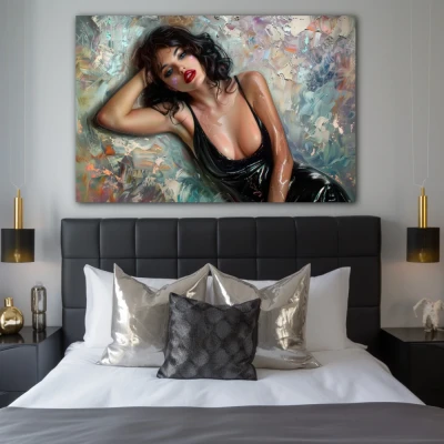 Wall Art titled: Angharad Thais in a  format with: Blue, Grey, and Black Colors; Decoration the Bedroom wall