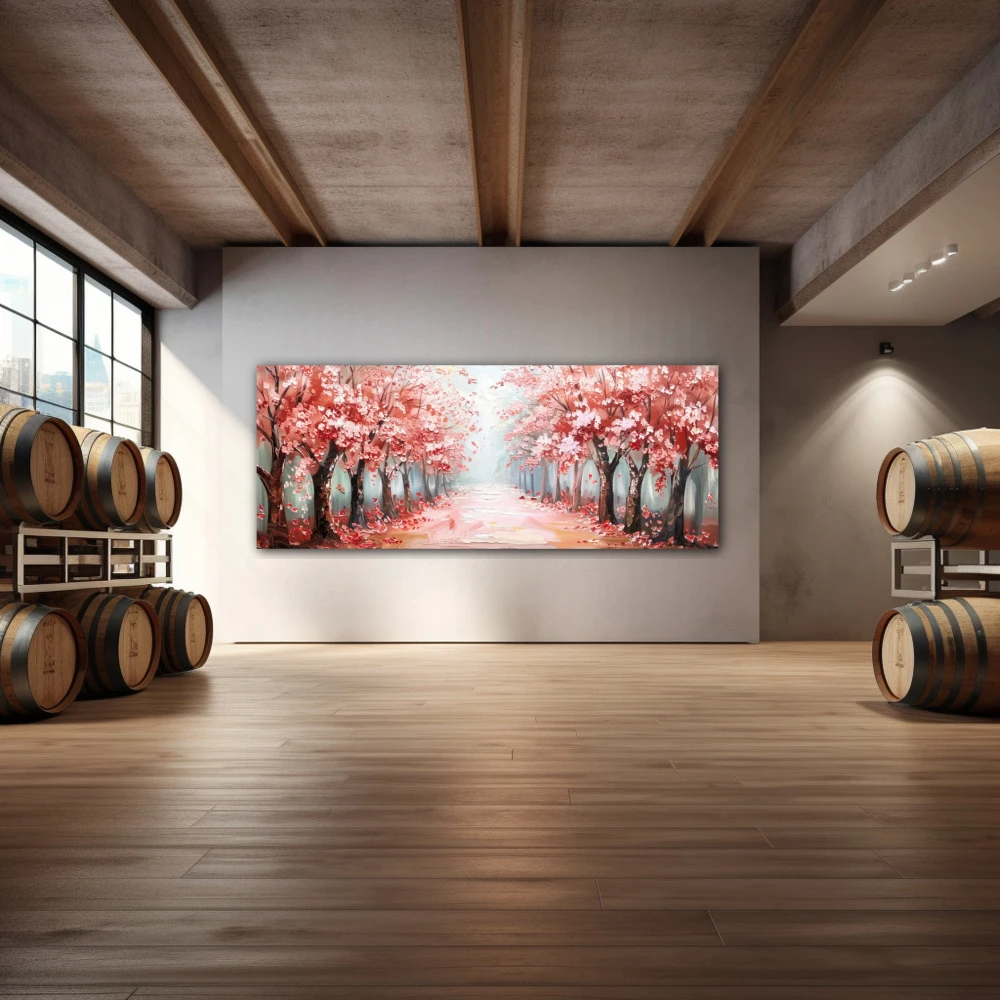 Wall Art titled: Spring Perfume in a Elongated format with: Grey, Red, and Pink Colors; Decoration the Winery wall