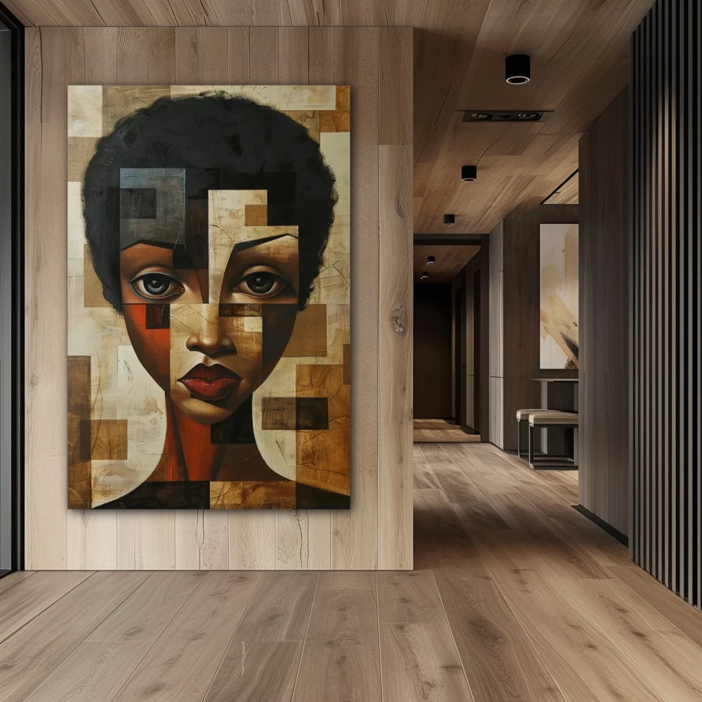 Wall Art titled: Fragmented Essence in a Vertical format with: Brown, and Beige Colors; Decoration the Hallway wall