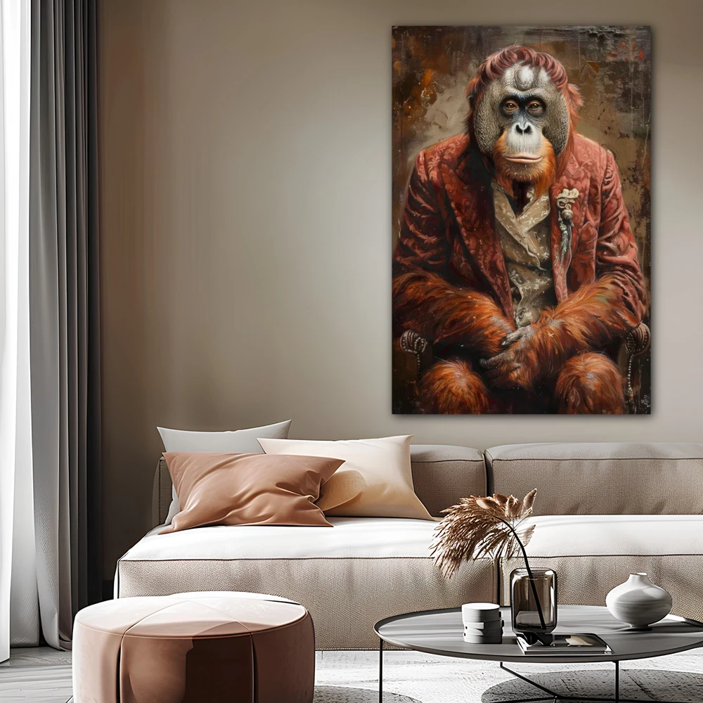 Wall Art titled: Aristocrat of the Jungle in a Vertical format with: and Brown Colors; Decoration the Beige Wall wall