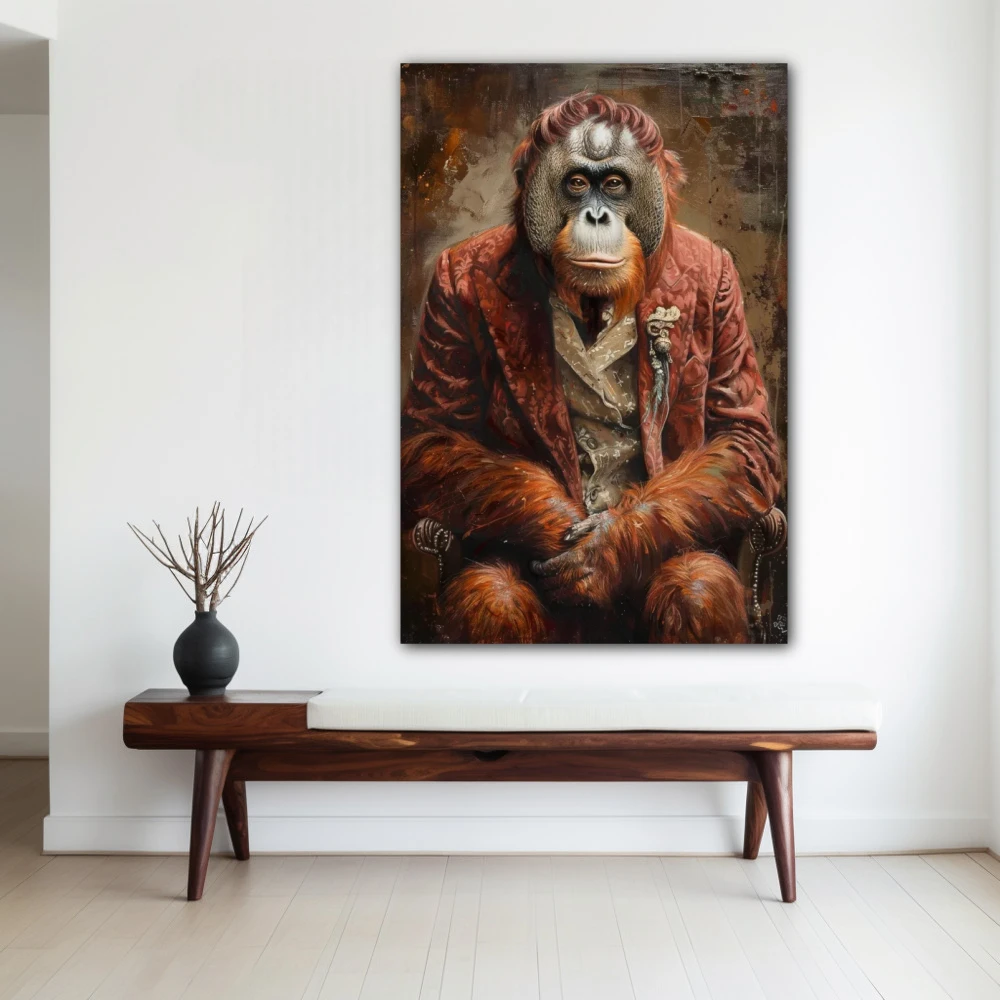 Wall Art titled: Aristocrat of the Jungle in a Vertical format with: and Brown Colors; Decoration the White Wall wall