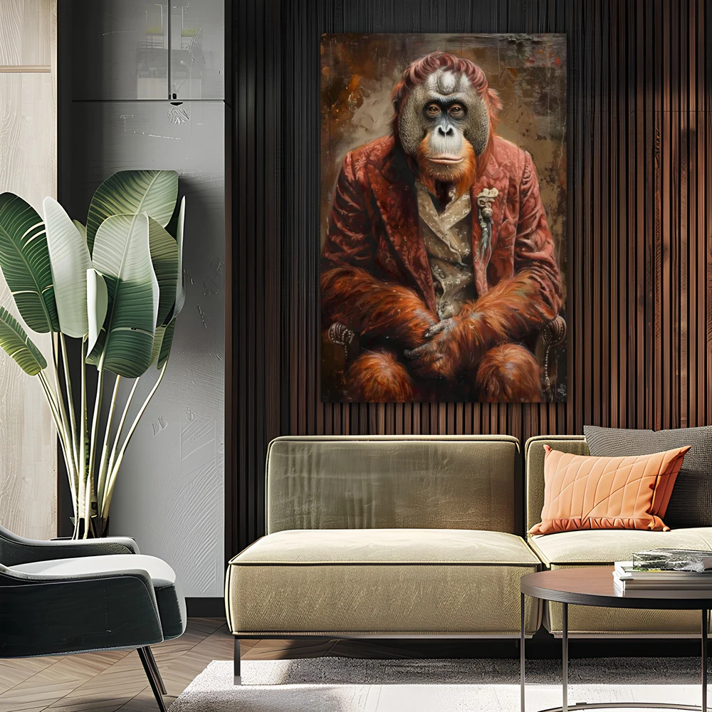 Wall Art titled: Aristocrat of the Jungle in a Vertical format with: and Brown Colors; Decoration the Above Couch wall