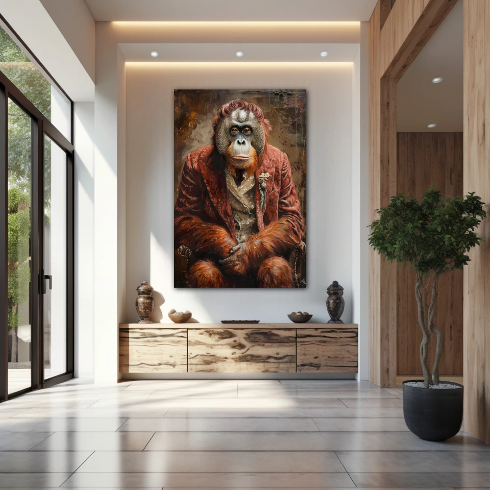 Wall Art titled: Aristocrat of the Jungle in a Vertical format with: and Brown Colors; Decoration the Entryway wall