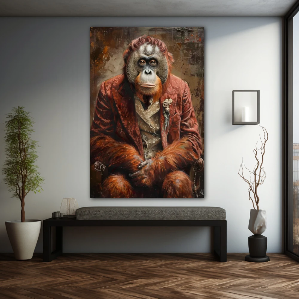 Wall Art titled: Aristocrat of the Jungle in a Vertical format with: and Brown Colors; Decoration the Grey Walls wall