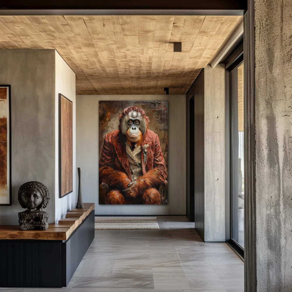 Wall Art titled: Aristocrat of the Jungle in a Vertical format with: and Brown Colors; Decoration the Hallway wall