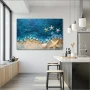 Wall Art titled: Sea Crystals in a Horizontal format with: Beige, and Navy Blue Colors; Decoration the Kitchen wall