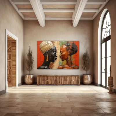 Wall Art titled: Eternal African Union in a Horizontal format with: Brown, and Black Colors; Decoration the Entryway wall