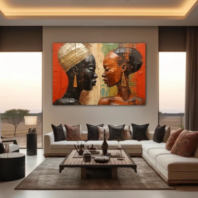 Wall Art titled: Eternal African Union in a Horizontal format with: Brown, and Black Colors; Decoration the Living Room wall