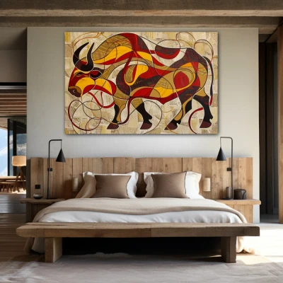 Wall Art titled: Untamed Soul in a Horizontal format with: Yellow, Red, and Beige Colors; Decoration the Bedroom wall