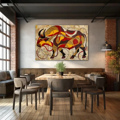 Wall Art titled: Untamed Soul in a Horizontal format with: Yellow, Red, and Beige Colors; Decoration the Restaurant wall