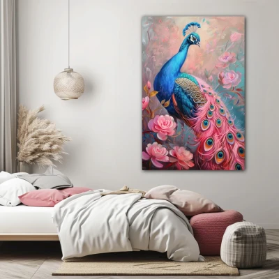 Wall Art titled: Imperial Courtship in a Vertical format with: Blue, Pink, and Pastel Colors; Decoration the Bedroom wall