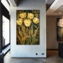 Wall Art titled: Reborn Beauty in a Vertical format with: Yellow, Golden, and Green Colors; Decoration the Entryway wall