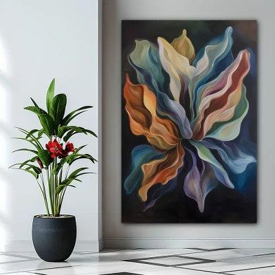 Wall Art titled: Souls in Motion in a  format with: Blue, Purple, and Orange Colors; Decoration the Bathroom wall