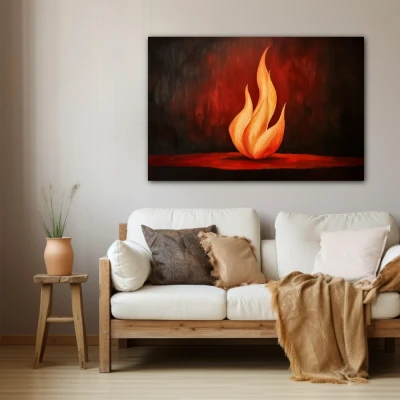 Cuadro El fuego primigenio en formato horizontal con colores Amarillo, Rojo; Decorando Pared beige Cuadro El fuego primigenio en formato horizontal con colores Amarillo, Rojo; Decorando Pared beige