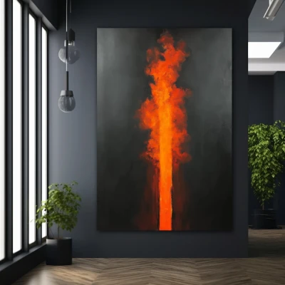 Wall Art titled: Apex of Passion in a Vertical format with: Orange, Black, and Red Colors; Decoration the Black Walls wall