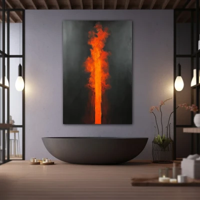 Wall Art titled: Apex of Passion in a Vertical format with: Orange, Black, and Red Colors; Decoration the Wellbeing wall