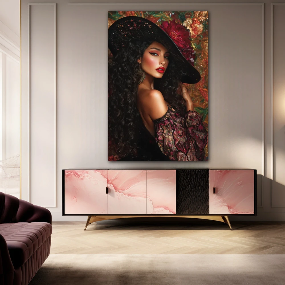 Wall Art titled: Indomitable Spirit in a Vertical format with: Purple, and Red Colors; Decoration the Sideboard wall