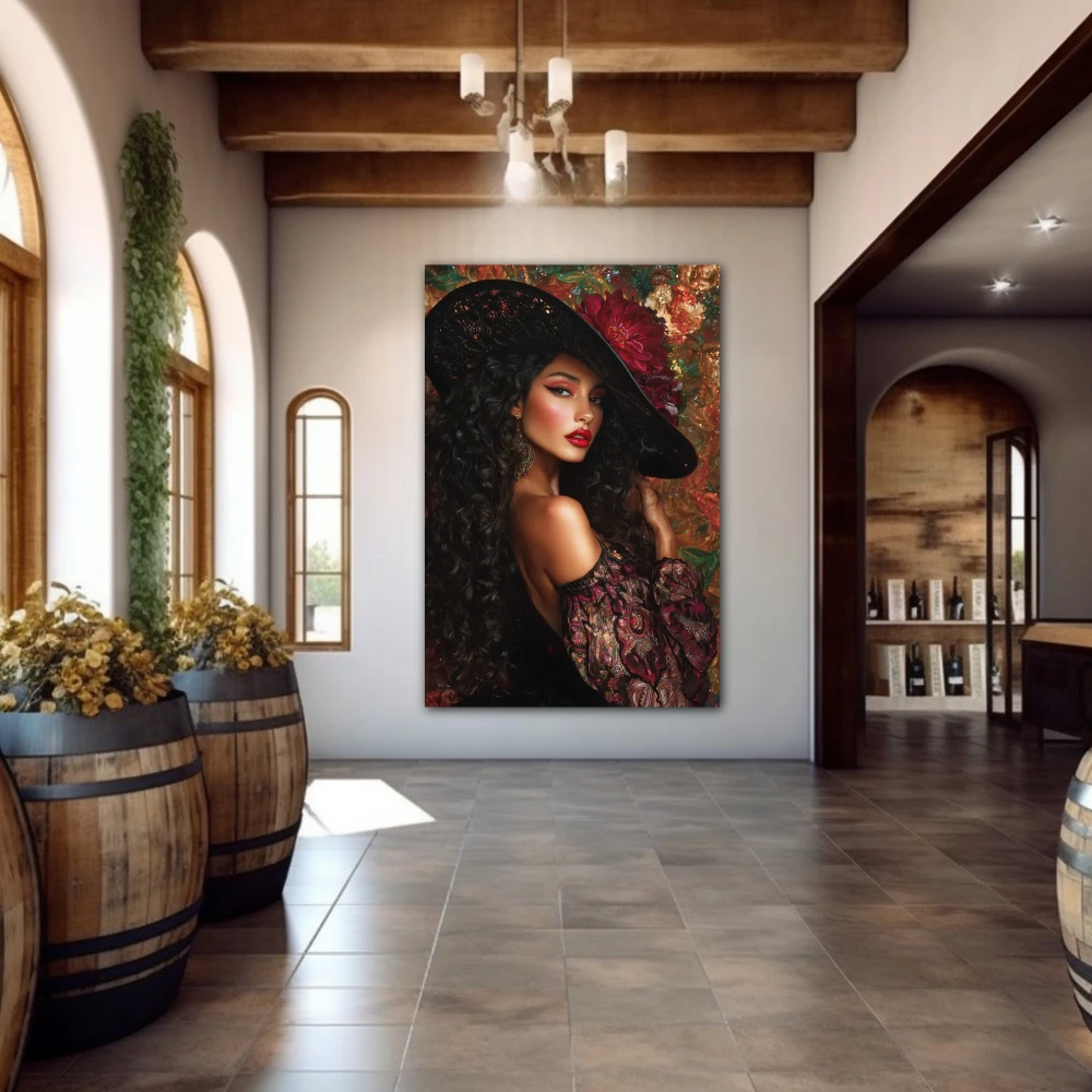 Wall Art titled: Indomitable Spirit in a Vertical format with: Purple, and Red Colors; Decoration the Winery wall