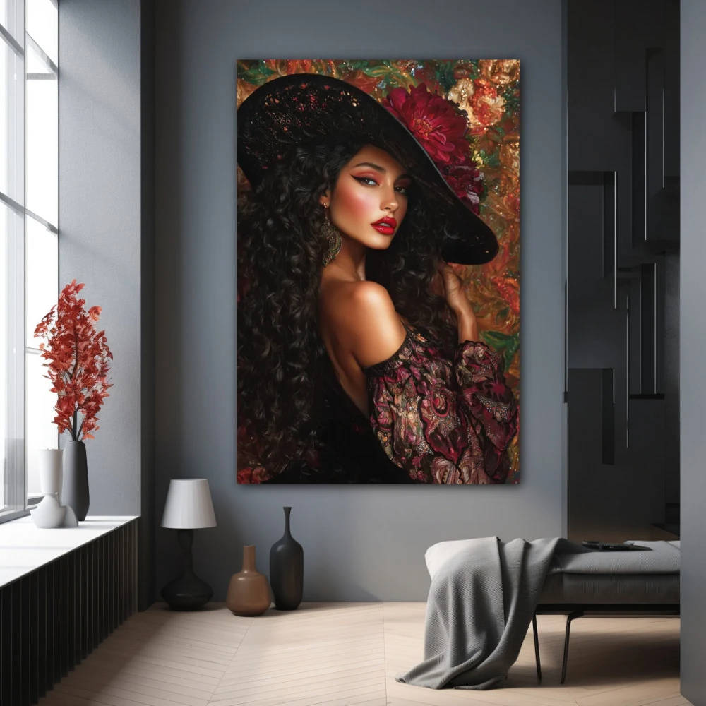 Wall Art titled: Indomitable Spirit in a Vertical format with: Purple, and Red Colors; Decoration the Grey Walls wall