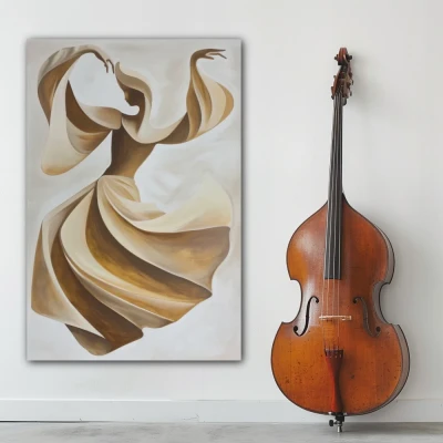 Wall Art titled: Dance of the Soul in a  format with: Brown, and Beige Colors; Decoration the White Wall wall