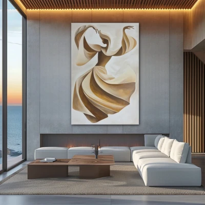 Wall Art titled: Dance of the Soul in a  format with: Brown, and Beige Colors; Decoration the Above Couch wall