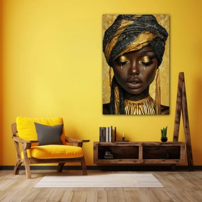 Wall Art titled: Tears of the Earth in a  format with: Yellow, and Golden Colors; Decoration the Yellow Walls wall