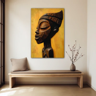 Wall Art titled: Essence and Roots in a  format with: Brown, and Mustard Colors; Decoration the Beige Wall wall