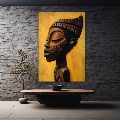 Wall Art titled: Essence and Roots in a  format with: Brown, and Mustard Colors; Decoration the Stone Walls wall